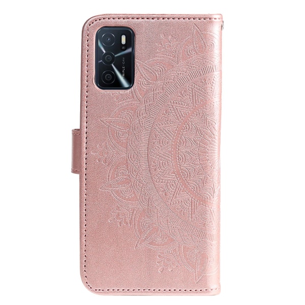 För Oppo A16/a16s/a54s Mandala Blompräglad PU Läder Telefonfodral Stötsäkert Plånboksfodral med Rem Rose Gold