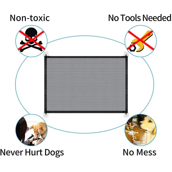 Magisk port til hunde Optrækkelig trappelåge Babyport Sikkerhedslåg til kæledyr Kæledyrsisolationsnet Stor bred indtrækkelig kæledyrslåge til adskillelse af baby og kæledyr Ea Black110cm