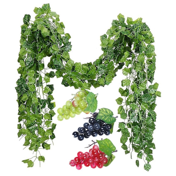 12 Strands Artificial Fake Grape Vines Ivy Leaves With 3 Strings Grapes Compatible Wedding Party Home Wall-n