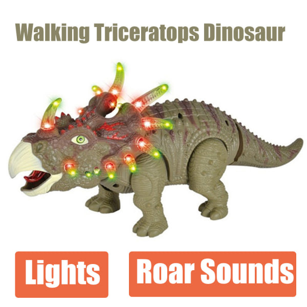 Walking Triceratops Dinosaur Figure With Lights Sounds Real Movement Kids Toy