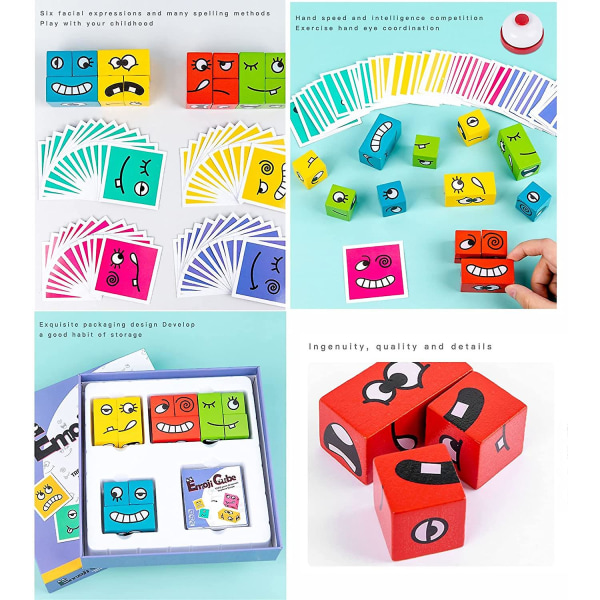 Träpusselblock, nyaste ansiktsförändrande kub Kubikvolym Träpaket, pedagogisk förmån Intellektuell leksakspresent för barn Förskoleålder 3