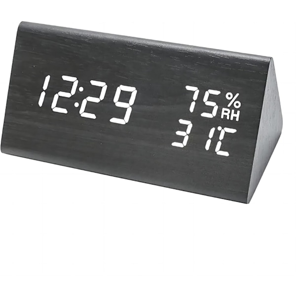 Digital Väckarklocka, Elektronisk LED-tid Datumvisning Temperatur Luftfuktighetsdetektering 3 Alarm Inställningar 3 Nivåer av Ljusstyrka black & White