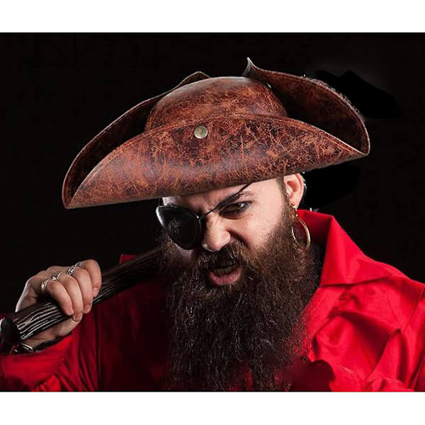Pirathat til voksne - Brun slidt læder kolonialstil Tricorn hat