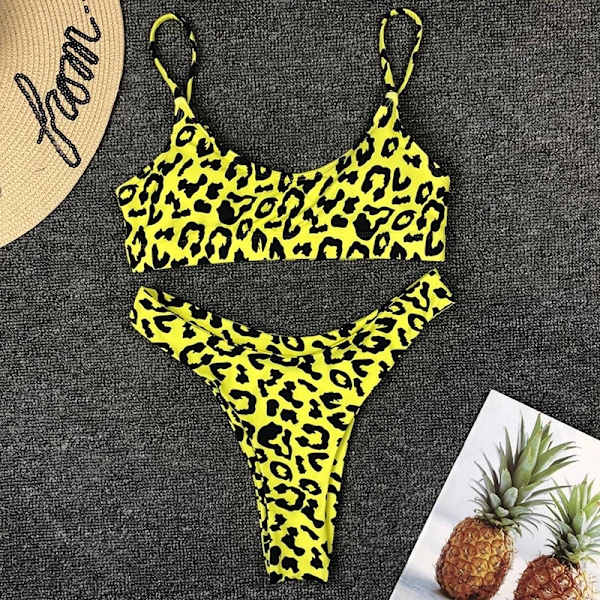 Leopardi-bikinisetti naisille, Bandeau-bikinit nauhoilla, uimapuku vihreä Green S