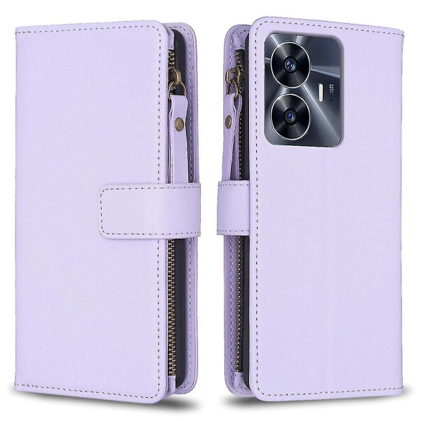 Veske for Realme C55 Glidelås deksel Lærlommebok med kortholder Magnetisk lukking Kompatibel med Realme C55 veske Light Purple