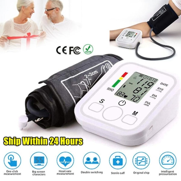 Hemma digital automatisk blodtrycksmätare med överarm Stor manschett för att mäta hjärtfrekvensgåvor