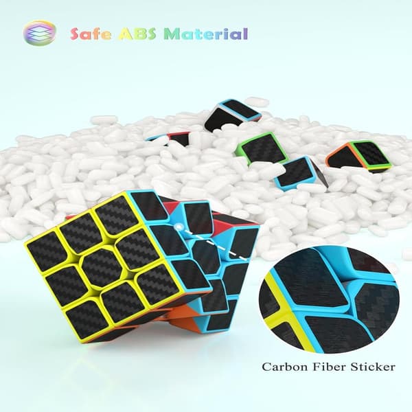Speed Cube Sæt, 2X2 3X3 4X4 Pyramide Cube Stickerless med Instruktion [4 Pakke] (Carbon Fiber Cube Sæt)