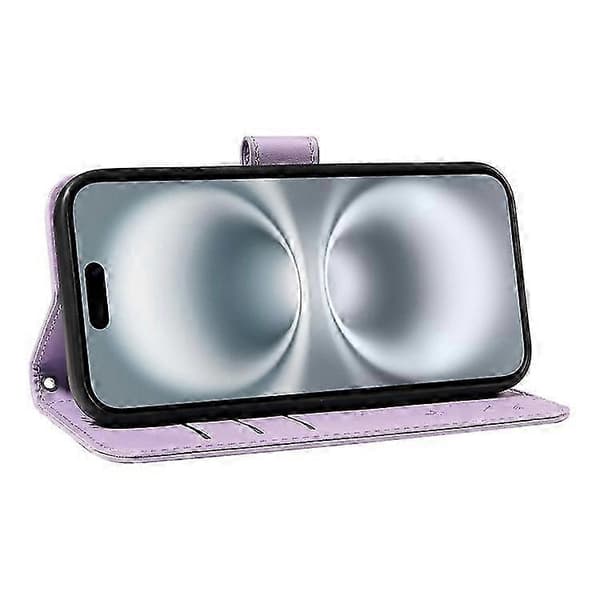 Kompatibel med iPhone 16 Läderfodral Plånboksfodral Maskrosavtryck Purple