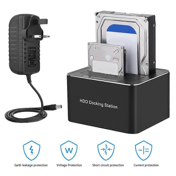 SATA USB3.0 hårddiskkabinett 2 diskar bas 5 Gbps supersnabb duplicator klon UK