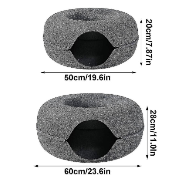Avtagbar kattsäng, rund Donut filt husdjurssäng, kattunnelbädd, halvstängd tvättbar kattunnelbädd, det