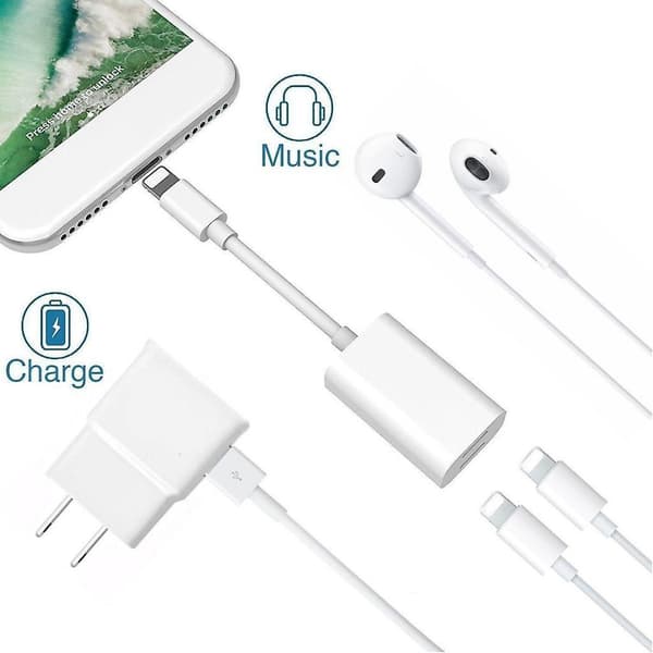 2-delad splitteradapter hörlursljud och laddningskabel för iPhone 7 8 Plus