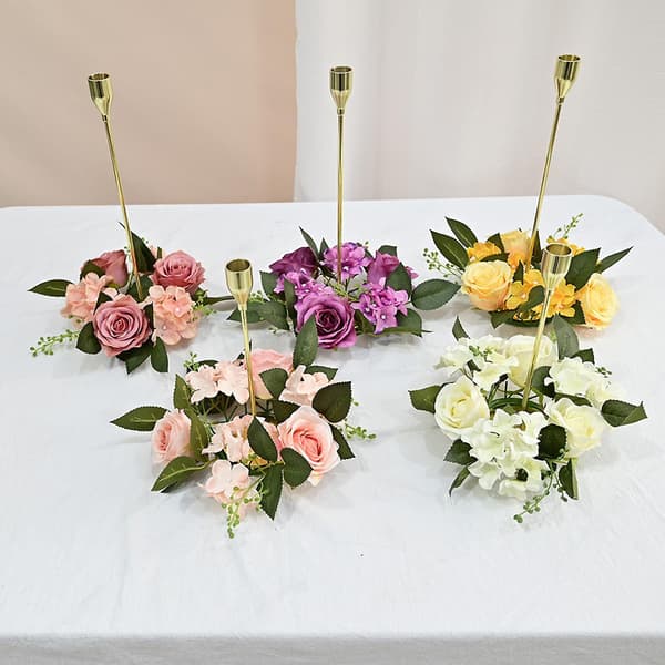 Simulert Rosekrans Julepynt Bord Lysestake Kunstig Blomst Rosekrans Middag White