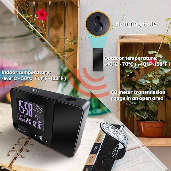 Projektionsväckarklocka Digital Klockprojektor med Inomhus/Utomhus