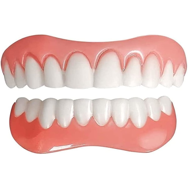 Löständer, 2 delar fanerproteser för övre och nedre, ljus vit nyans, bekväma falska tänder för män kvinnor Vuxen, självsäkert leende