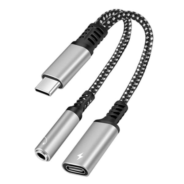 60W PD 2-i-1 USB-C till USB-C/AUX-honadapter Silver size 25