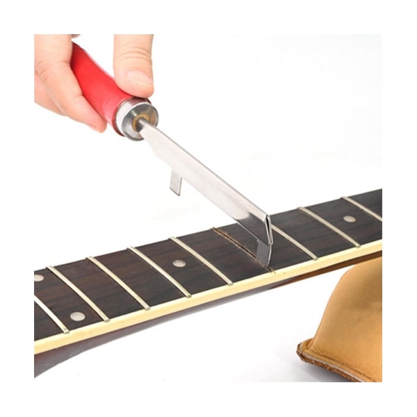 Guitarrengøringsfilværktøj med slids hul Guitarbåndmøtrik Sadelfil Sadelsporrengøringssav til Gui SilverRed