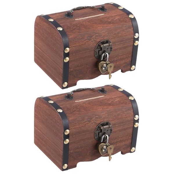 2 stk træsparegris sparekasse Vintage møntopbevaringsboks pengeopbevaringskasse med lås