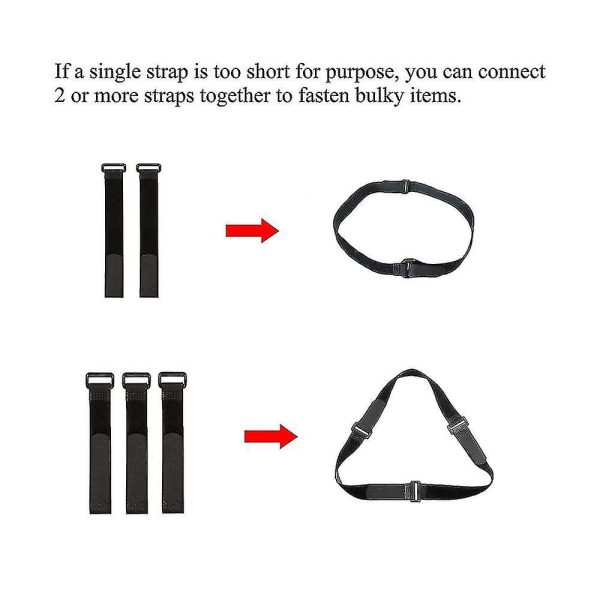 Krog-og-løkke-kabelstropper, sorte selvklæbende nylonstropper Kabel-/sikringsstropper med spænder, justerbar Genanvendelig