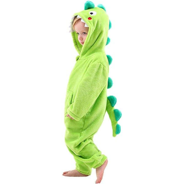 Unisex Barn Dinosaurie Kostym, En Delig Huvtröja Flanell Overall Maskeraddräkt Overall