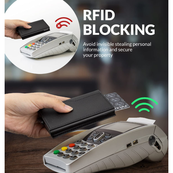 Kredittkortholder Vindu Skinn Passetui Lommebok RFID-blokkering Automatisk pop-up kortlommebok for kort og sedler