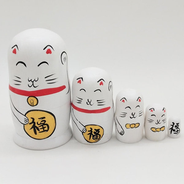 5 stk/sett Nesting Dolls Håndmalte Hjemmedekorasjon Tre Lykkekatt Matryoshka Gave Til Butikk