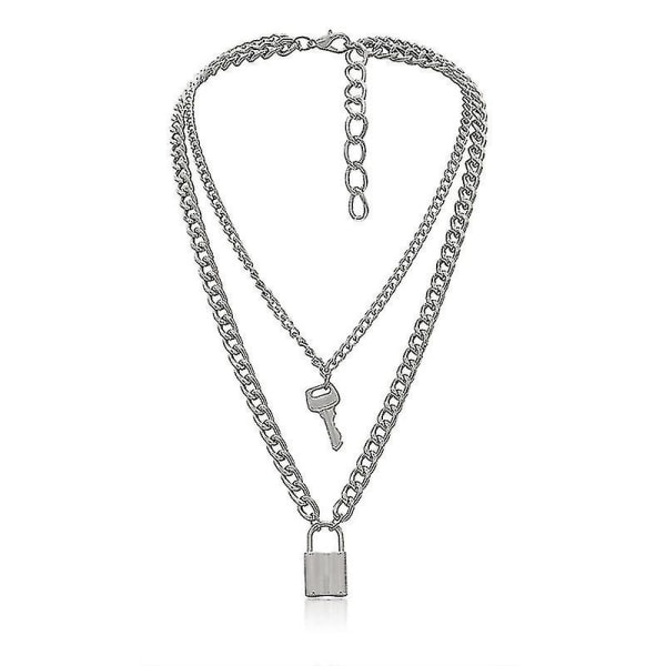 Mode flickor smycken halsband Lång kedja nyckel hänglås hängande halsband Set