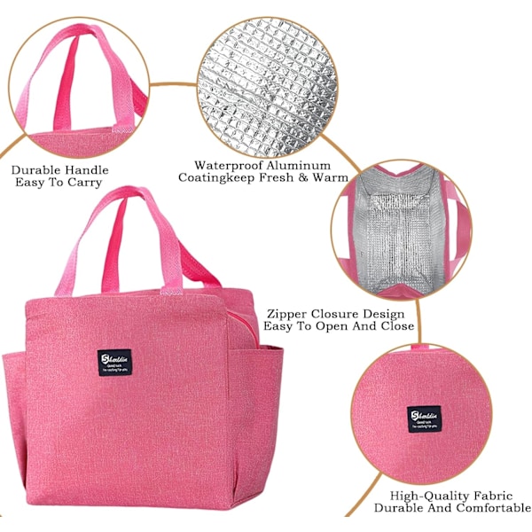 Frokosttaske Isolerede Frokosttasker, Termiske Frokosttasker til Kvinder Mænd Børn Piger, Køletaske Frokostorganisator Vandafvisende til Arbejde & Skole pink 24.89 x 13.97 x 18.8 cm; 155 g