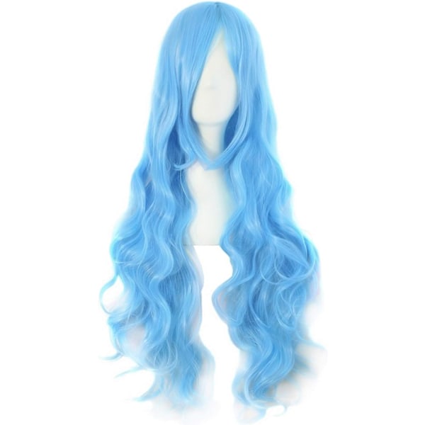 32 tum/80 cm Charmiga långa peruker för kvinnor lockig vågig cosplay kostym dam peruk (ljusblond) blue