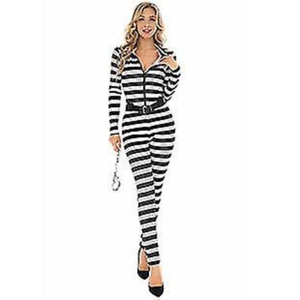 Halloween Scenarie Cosplay Kostume Djævel Kostume Voksen Kvinder Sort Og Hvid Stribet Sexet One Piece Fange Dragt 165cm