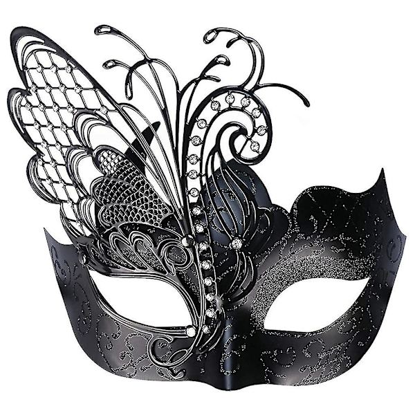 Fjärils Rhinestone Metall Venetiansk Lady Masker För Maskerad Karneval Fest black