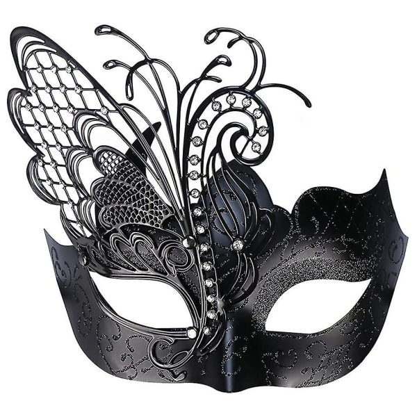 Sommerfugl Rhinestone Metal Venetianske Dame Masker Til Maskerade Carnival Party black