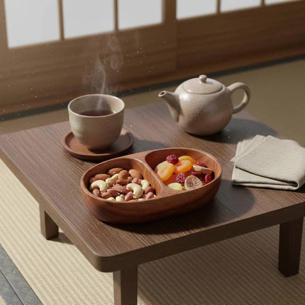 Bådformet serveringsfad i japansk stil, træserveringsbakke med elegant form Five-grid Plate