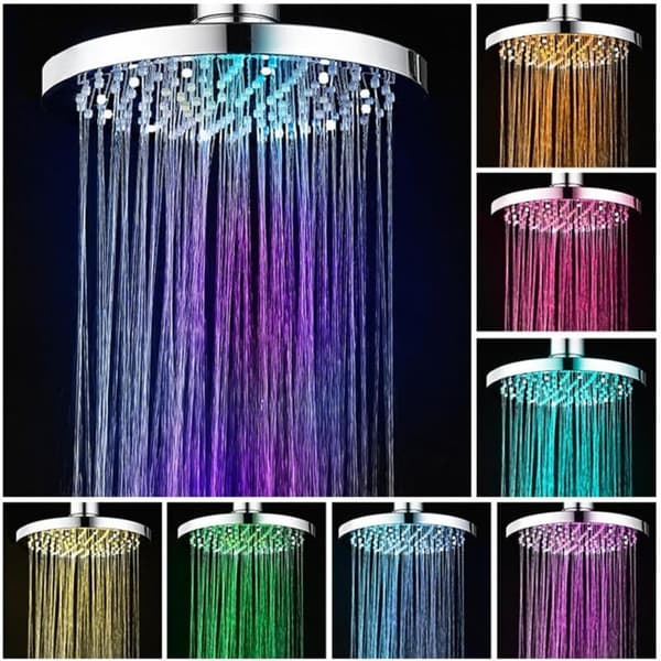 LED dusjhode, 20CM lysende dusjhode, fargedusjhode, LED dusjhode med 7 farger, rundt LED regndusjhode, LED lysdusjhode, Multicolour