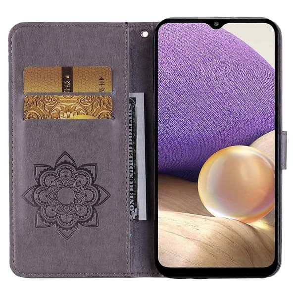 Plånboksfodral för Samsung Galaxy A36 5G Uggla Blomma Tryckt Strass Läderfodral - Multicolor Grey