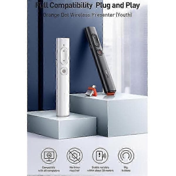 Baseus ACFYB-B01 Orange Dot RF2.4GHz PPT Trådløs Multimediepresentatør Sidevenderpenn, Ungdomsversjon, Kontrollavstand: 30m (Svart)