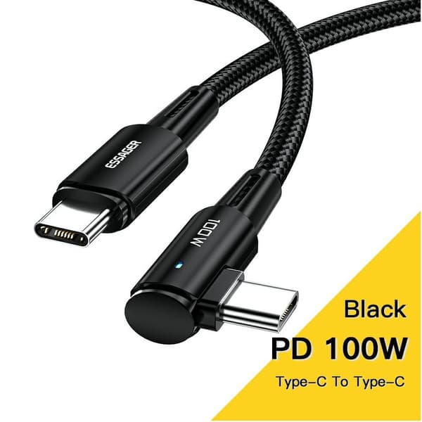 ESSAGER 3m 100W PD USB-C - USB-C Kulmalatauskaapeli Musta size 81