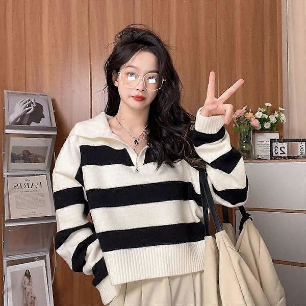 Pullover Lazy Stribet Sweater Kvinder Efterår Blød Strik Versatil Kort Langærmet Sweater Pullover Kvinde gray One Size