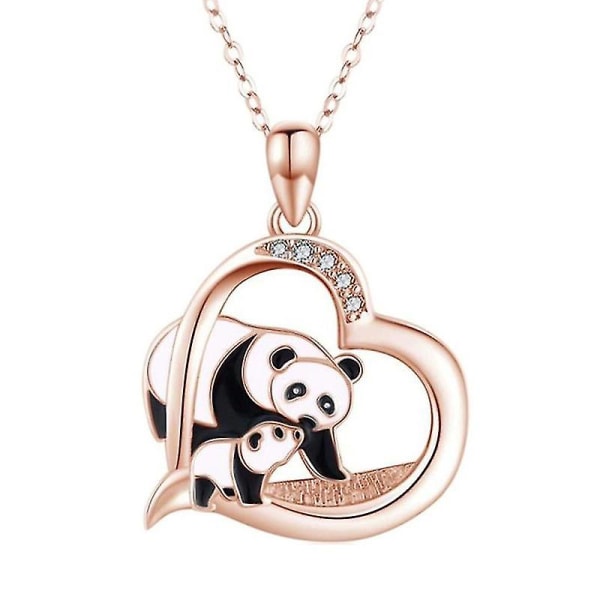 Mama Bear Panda Mor Och Barn Kärlek Hjärta Söt Djur Björn Hänge Halsband Smycken Födelsedagspresent Rose Gold
