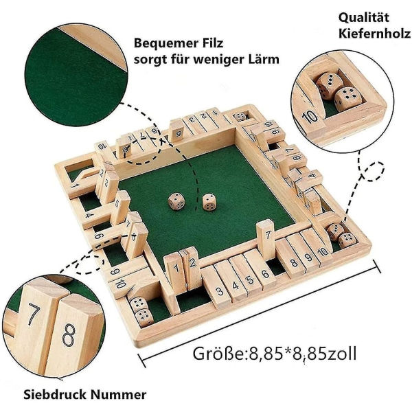 Puinen lautapeli, 4 pelaajaa Shut The Box -noppapeli