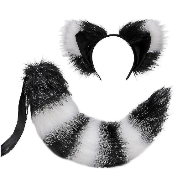 Revehale og ører,katt Wolf Vaskebjørn ører Halesett,dyr lodne hale, ører pannebånd,halloween jul black White