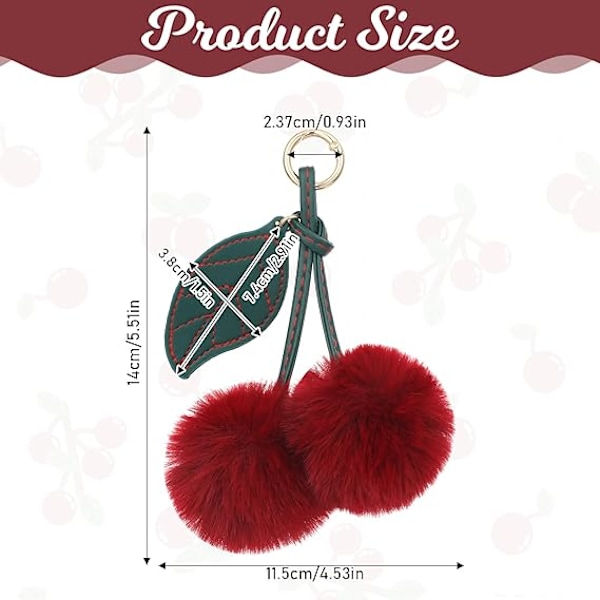 Söt Körsbärs Nyckelring Fluffiga Accessoarer Körsbärs Väskberlocker Plånboksberlocker Bilväskberlock Handväskor Hänge för Kvinnor Flicka Födelsedagspresenter Strumpa red