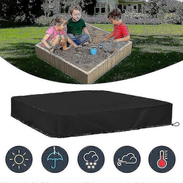 Waterproof Dustproof UV Protection Sandbox Cover for Square Pool with Drawstring -Sew Black Black 200*200cm