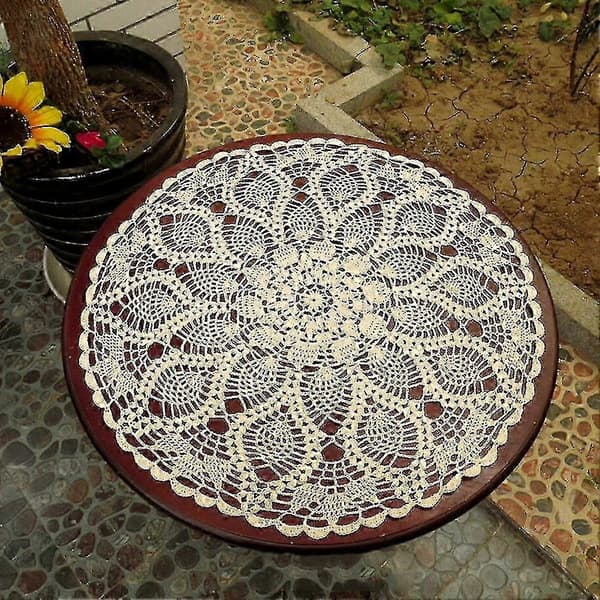 60 cm rund blonde duk håndlaget heklet bomull uthulet deksel White 60cm
