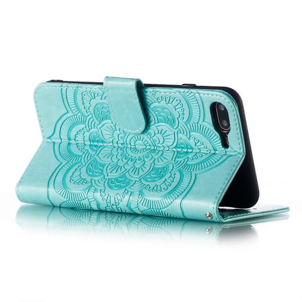 Imprint Mandala Blomst Tegnebog Stativ Flip Læder Etui med Rem til iPhone 8 Plus/7 Plus 5.5 tommer Multicolor Red