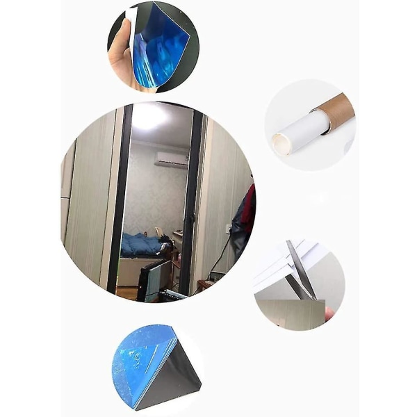 Fleksible spejlark, spejlvægklistermærker, ikke-glas, selvklæbende spejl til badeværelse, kommode i soveværelset 50x200cm