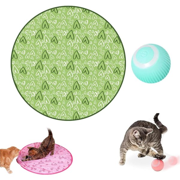 Älykäs sähköinen itsepyörivä kissanlelupallo, automaattinen 360 astetta pyörivä pallo, kissalelu sähköinen kissapallo LED-valolla, interaktiivinen kissan pallo green set