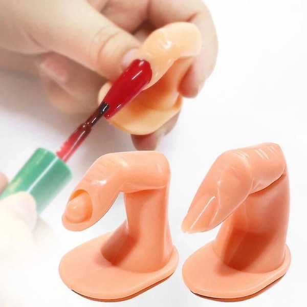 2 stk. Gummi Hånd Fake Finger Nail Show Tool med Ryg Sticky False Finger Art Uv Gel Negle Tilbehør Til Manicure Display