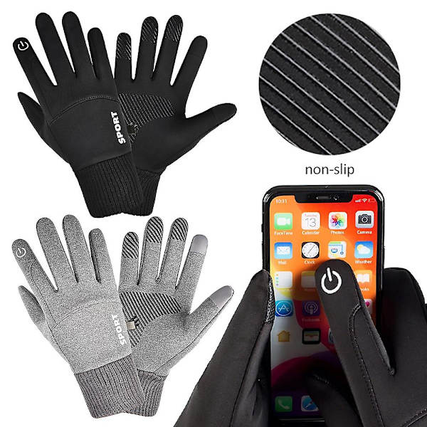 Vinterhansker for voksne, skihansker, vanntette, varme, berøringsskjerm, perfekt for sykling, løping, fotturer Black L