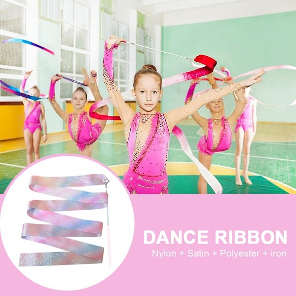 2m Blinkende Stjerne Gym-Bånd Dansebånd Rhythmisk Kunst Gymnastik Ballet Streamer Svingende Stang Regnbuepinne