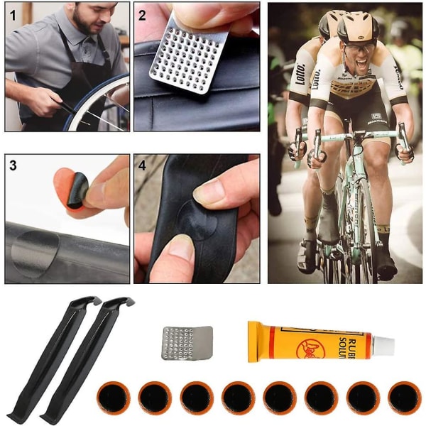 Flerfunktionsverktyg för reparation av cykeldäck, 16 i 1 reparationsverktyg för cykeldäck med lappsats, däckspakar och insexnyckel i en bärbar svart väska